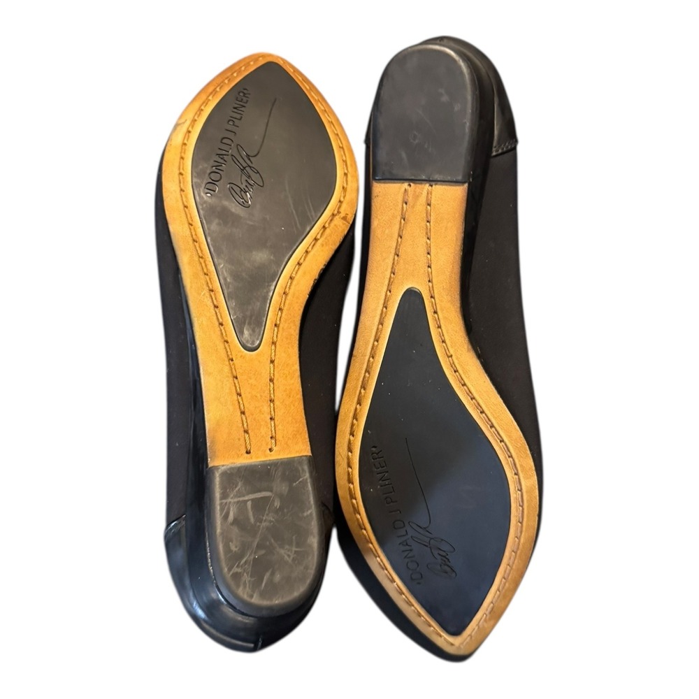 Donald‎ J Pliner Womens Nila Mini Wedge Flat 6.5 Black Suede Patent Gold Buckle - Picture 11 of 12